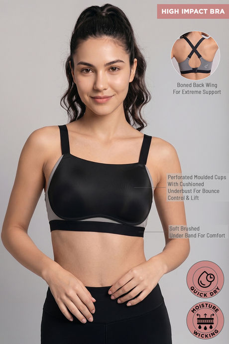 Zelocity High Impact Quick Dry Padded Sports Bra - Jet Black — image 7